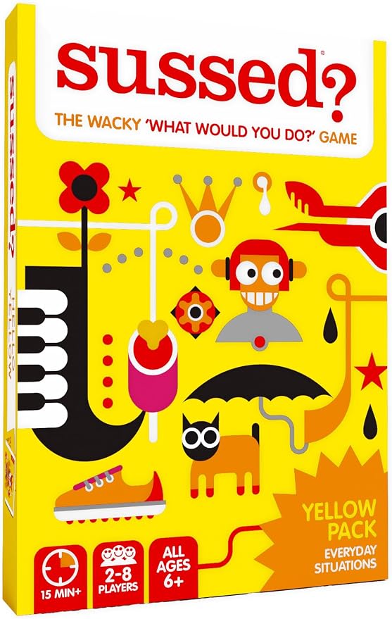 SUSSED Hello Yellow — The Wacky "What Would You Do?" Family Card Game | 200+ Questions, 650+ Answers | Ages 6+ | 2–8 Players | Travel-Size Party & Conversation Game