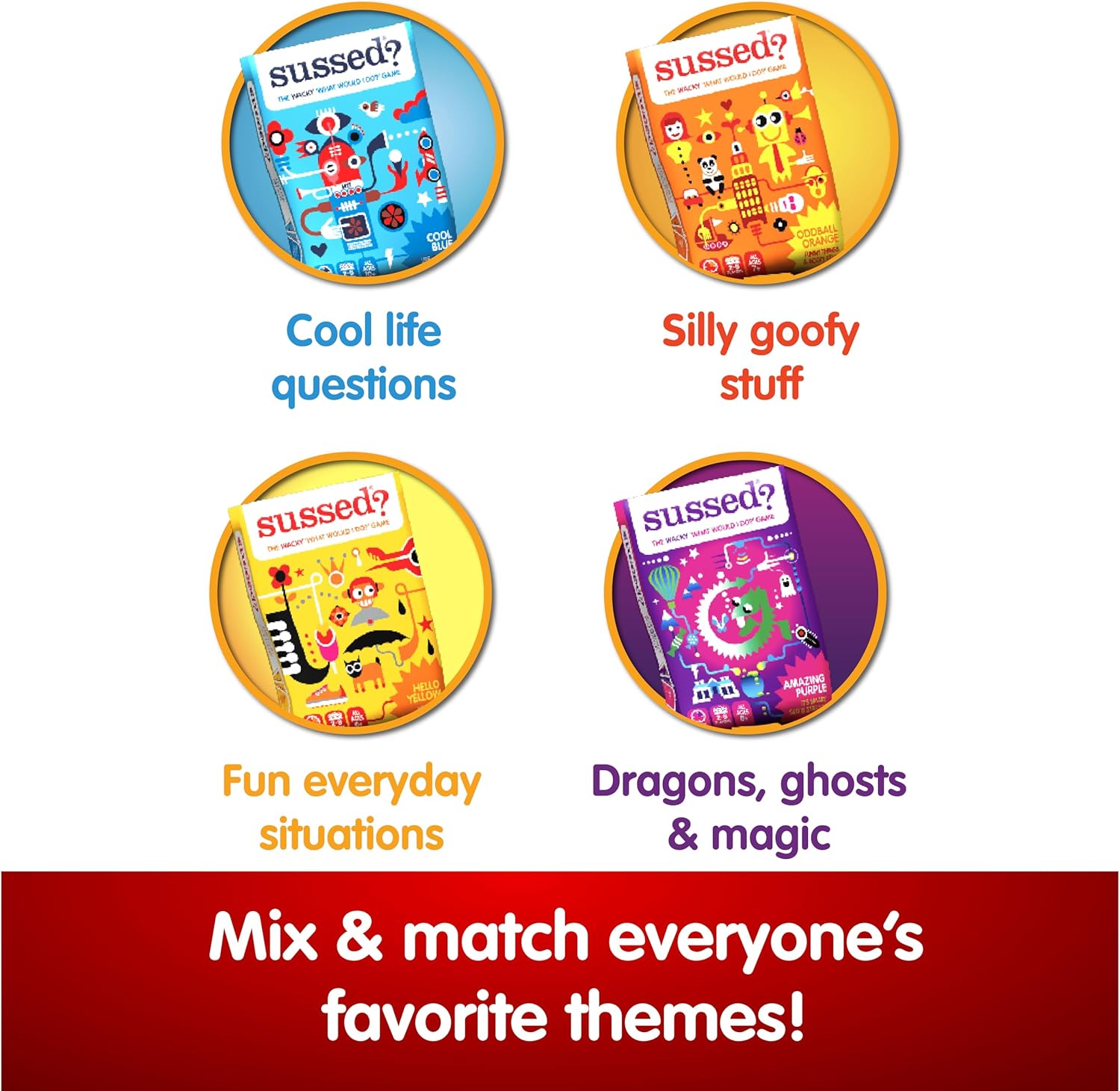 SUSSED Hello Yellow — The Wacky "What Would You Do?" Family Card Game | 200+ Questions, 650+ Answers | Ages 6+ | 2–8 Players | Travel-Size Party & Conversation Game