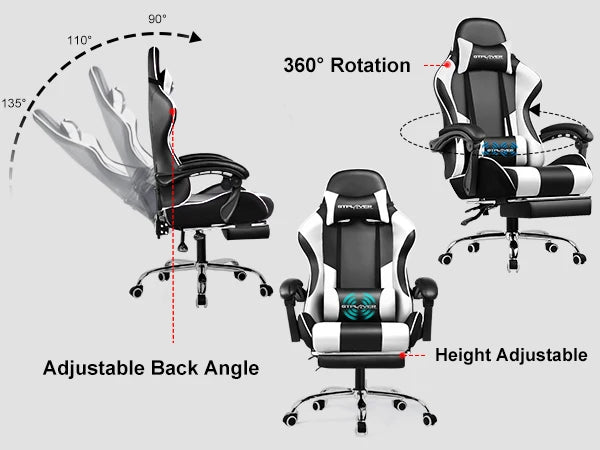 GTPLAYER Gaming Chair with Footrest & Lumbar Support