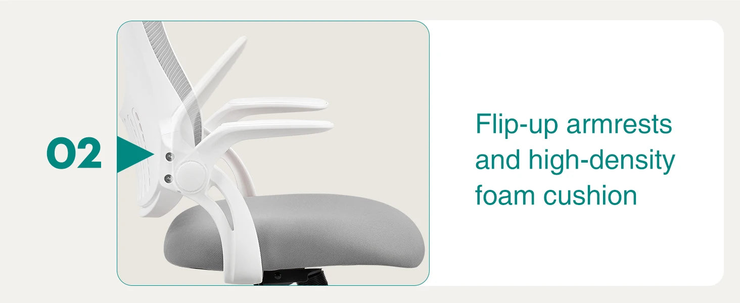 Light Gray Ergonomic Mesh Office Chair with Flip-Up Arms