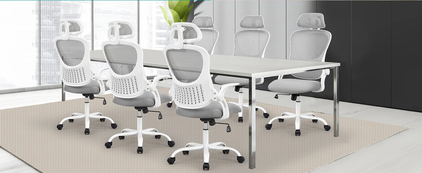 Light Gray Ergonomic Mesh Office Chair with Flip-Up Arms