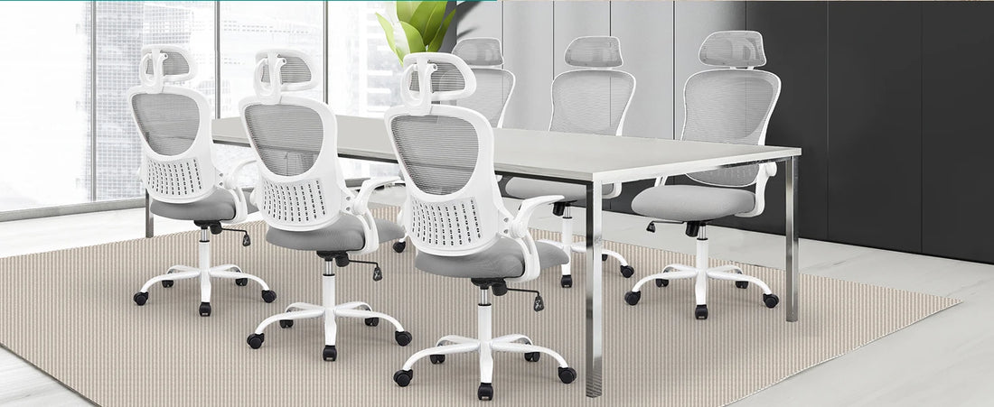 Light Gray Ergonomic Mesh Office Chair with Flip-Up Arms