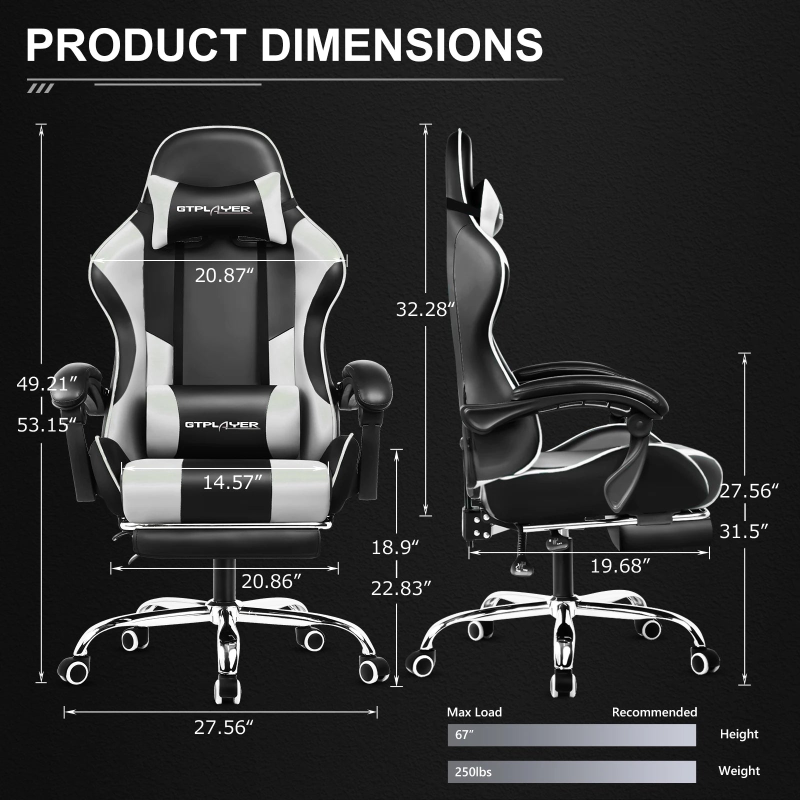 GTPLAYER Gaming Chair with Footrest & Lumbar Support