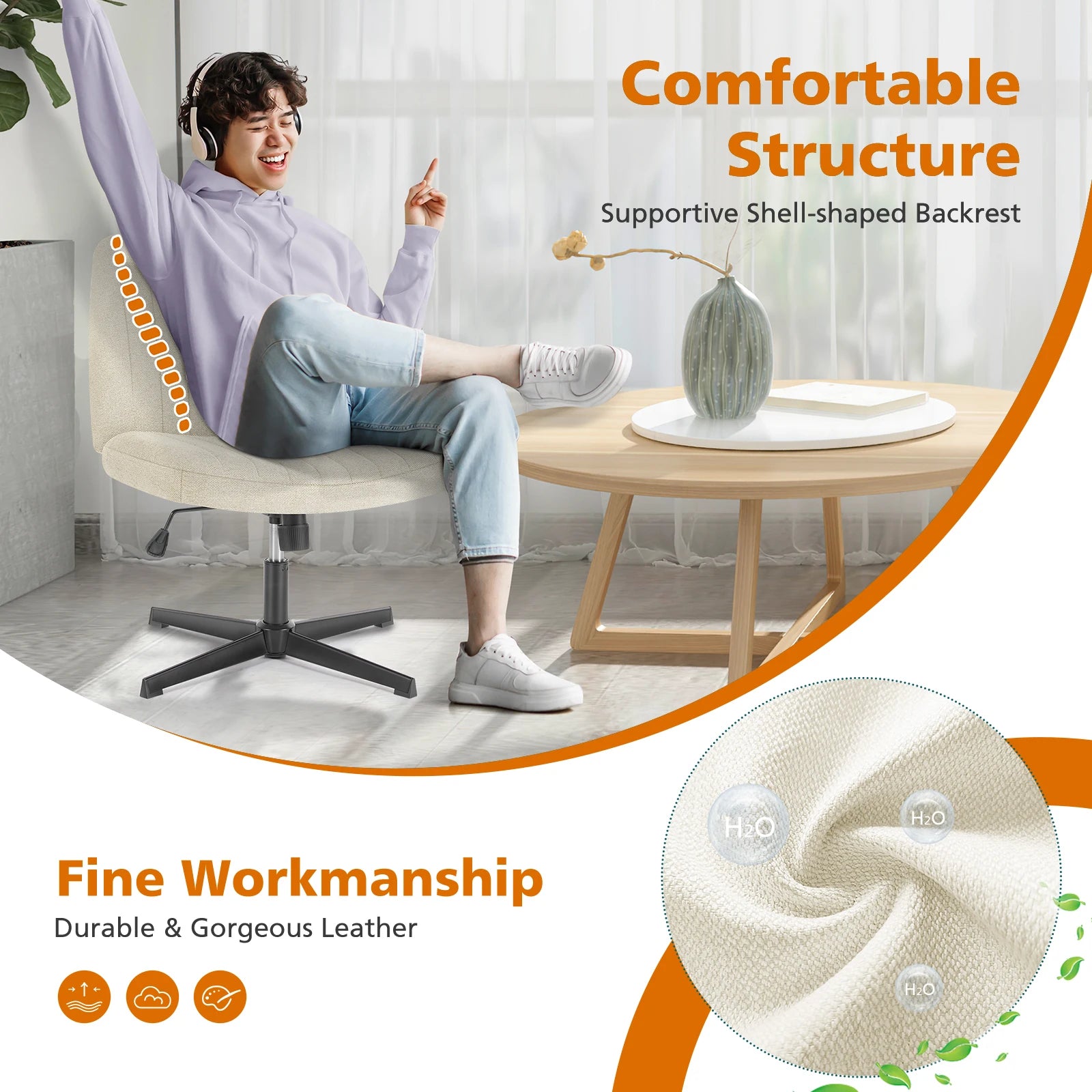 JHK Ergonomic Armless Swivel Office Chair