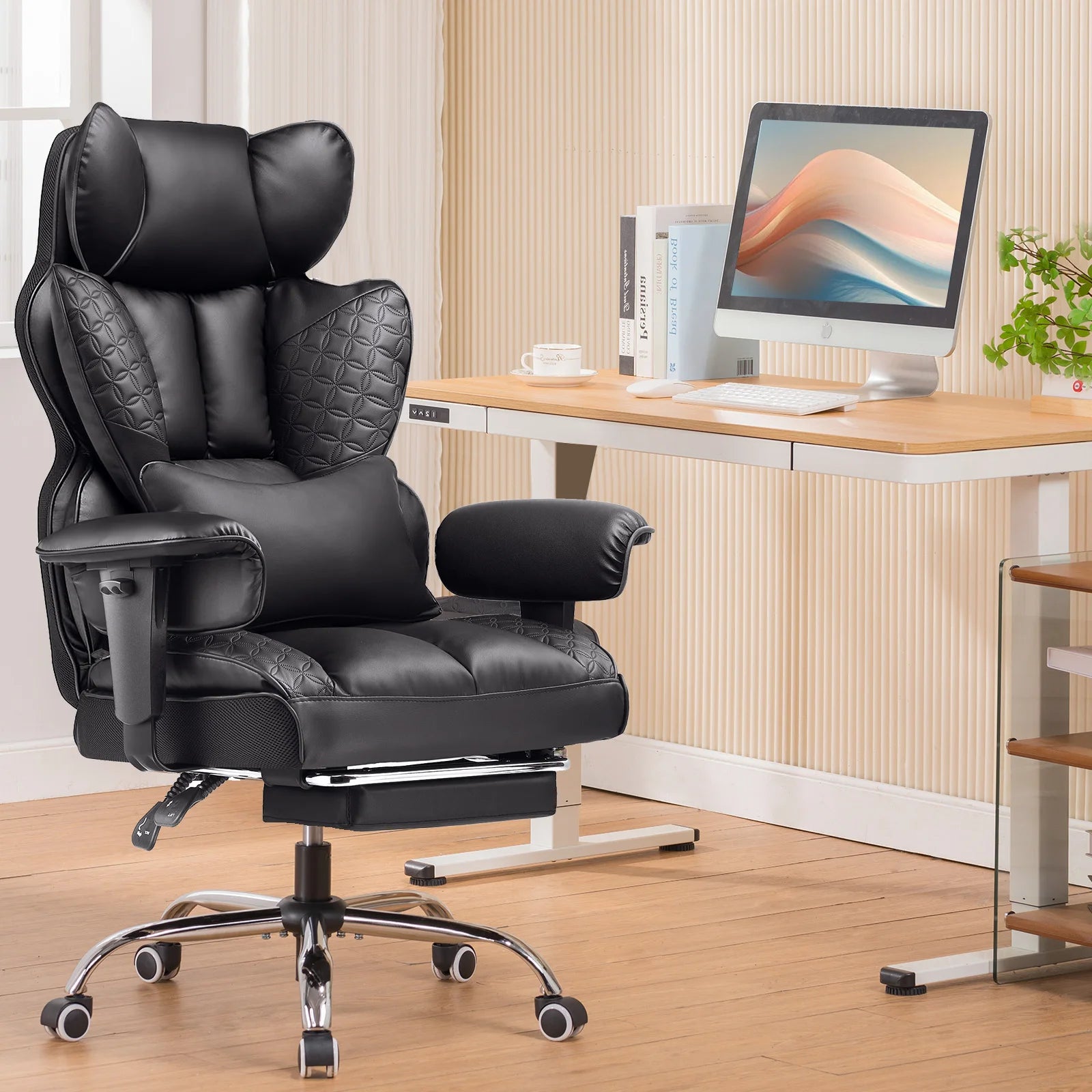 Ergonomic Leather Office Gaming Chair with Footrest