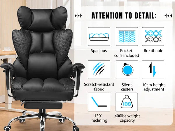 Ergonomic Leather Office Gaming Chair with Footrest