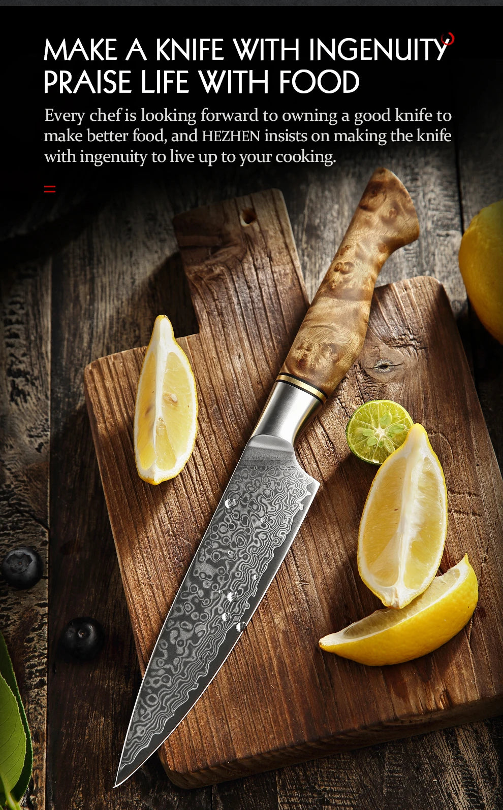 HEZHEN 5" Damascus Super Steel Sharp Kitchen Utility Knife