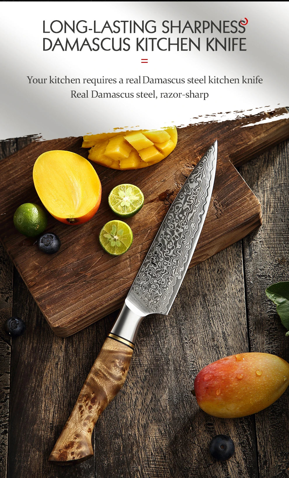 HEZHEN 5" Damascus Super Steel Sharp Kitchen Utility Knife