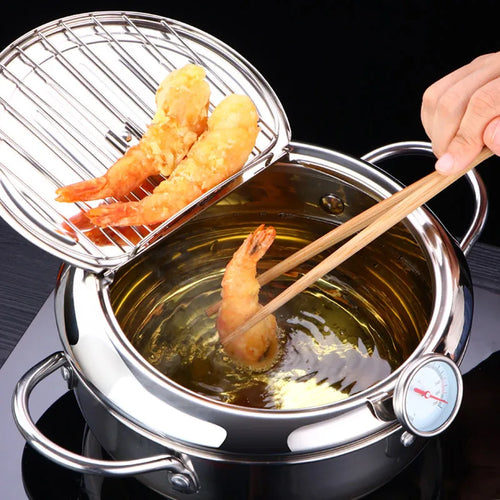 LMETJMA 304 Stainless Steel Japanese Deep Fryer Pan 20-24cm