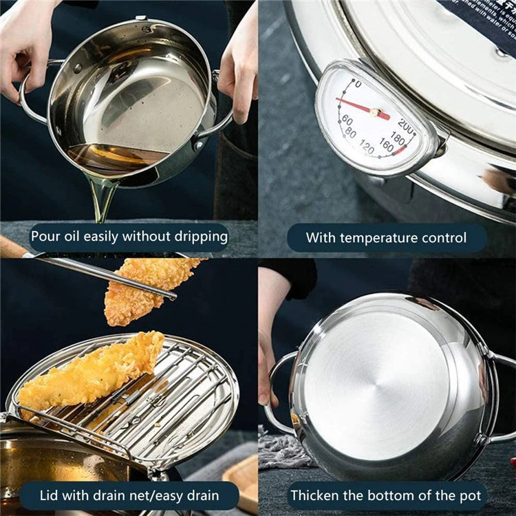 LMETJMA 304 Stainless Steel Japanese Deep Fryer Pan 20-24cm