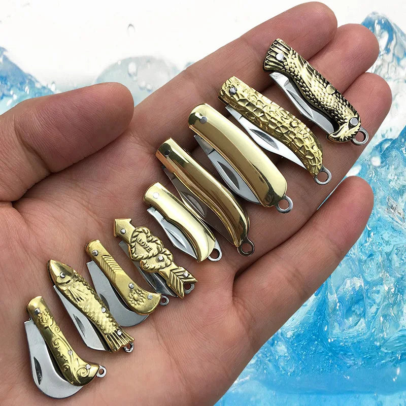 Mini Brass Folding Knife Keychain - EDC Survival Cutter