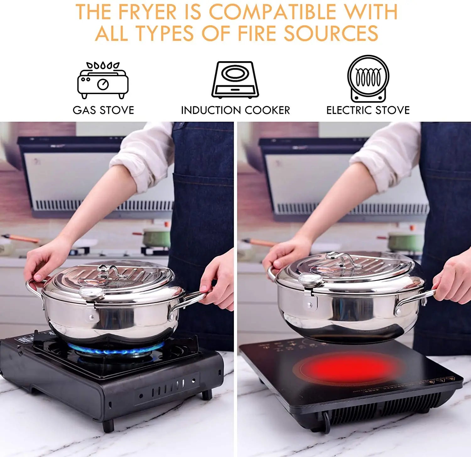 LMETJMA 304 Stainless Steel Japanese Deep Fryer Pan 20-24cm