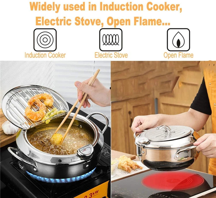 LMETJMA 304 Stainless Steel Japanese Deep Fryer Pan 20-24cm