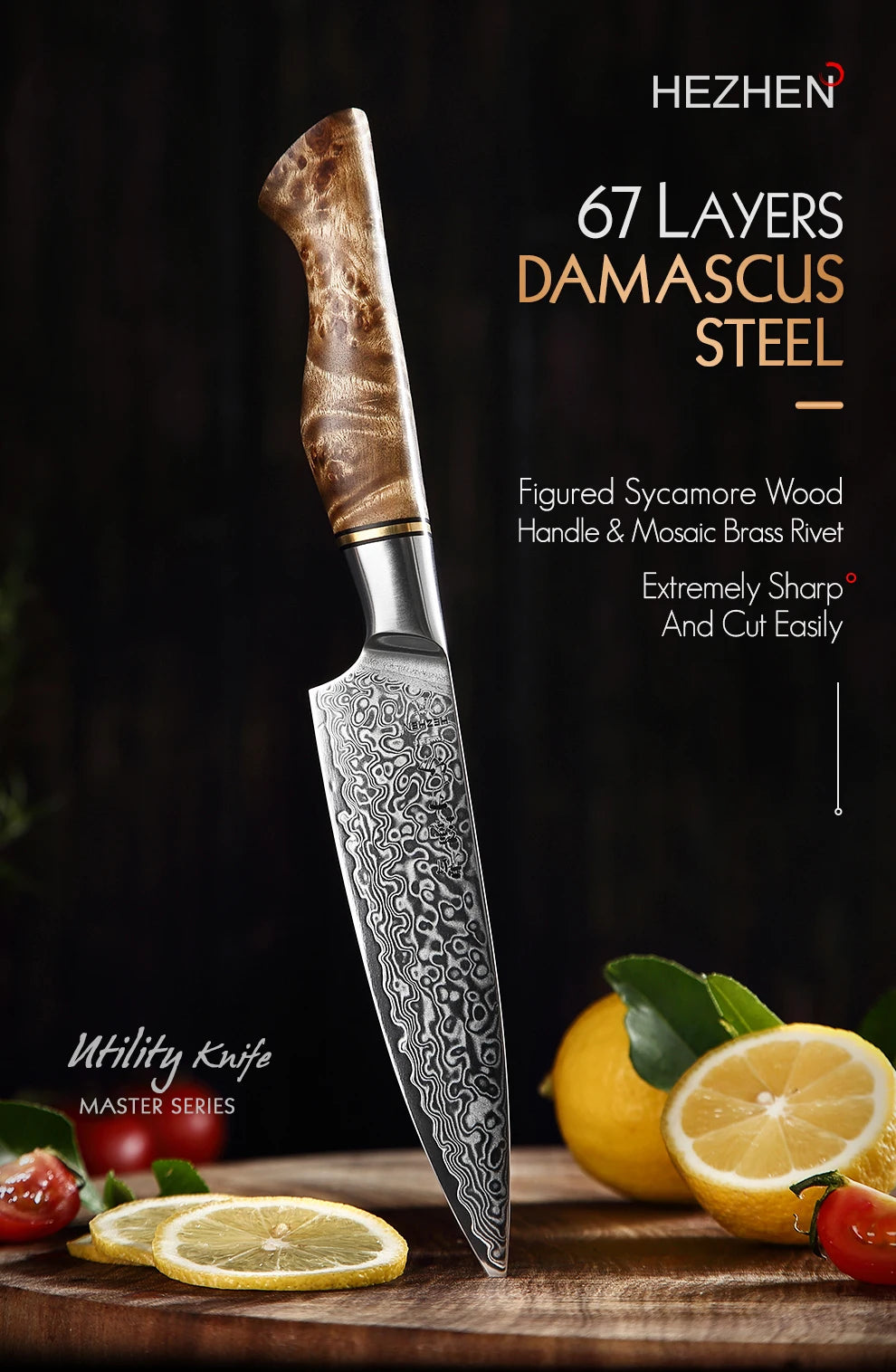 HEZHEN 5" Damascus Super Steel Sharp Kitchen Utility Knife