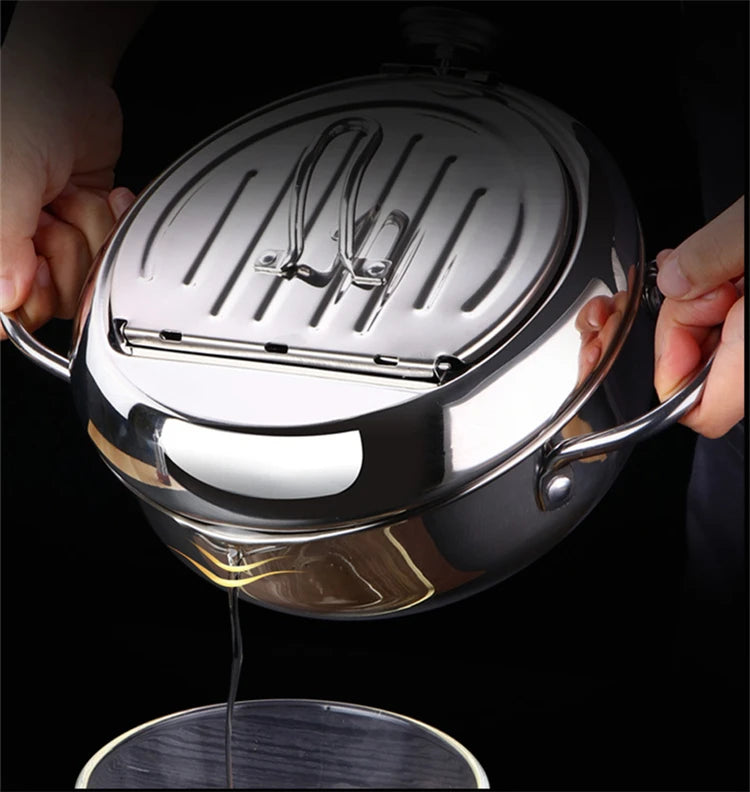 LMETJMA 304 Stainless Steel Japanese Deep Fryer Pan 20-24cm