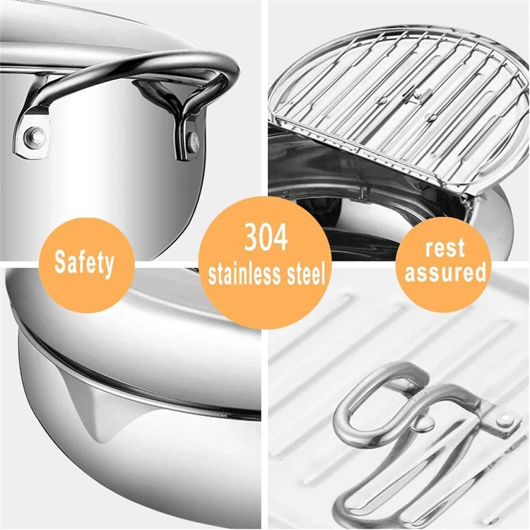 LMETJMA 304 Stainless Steel Japanese Deep Fryer Pan 20-24cm