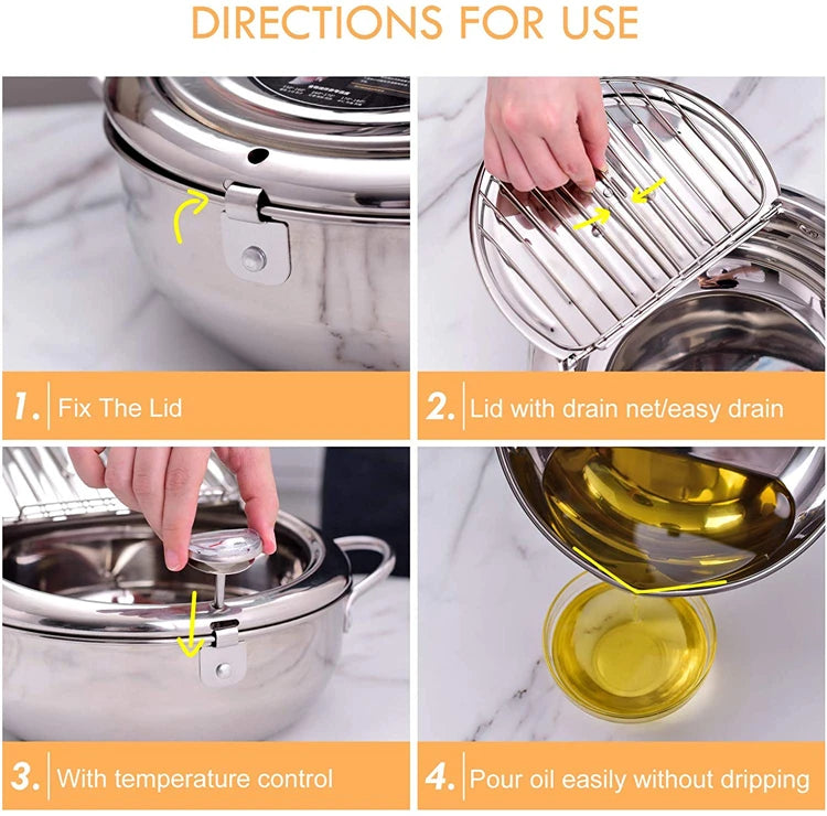 LMETJMA 304 Stainless Steel Japanese Deep Fryer Pan 20-24cm