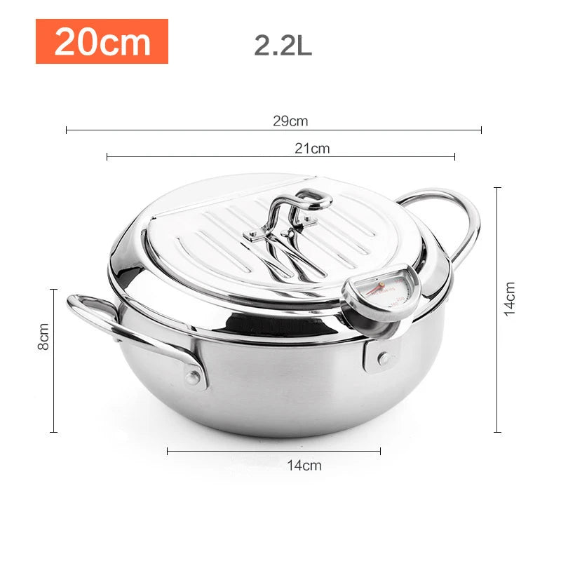 LMETJMA 304 Stainless Steel Japanese Deep Fryer Pan 20-24cm