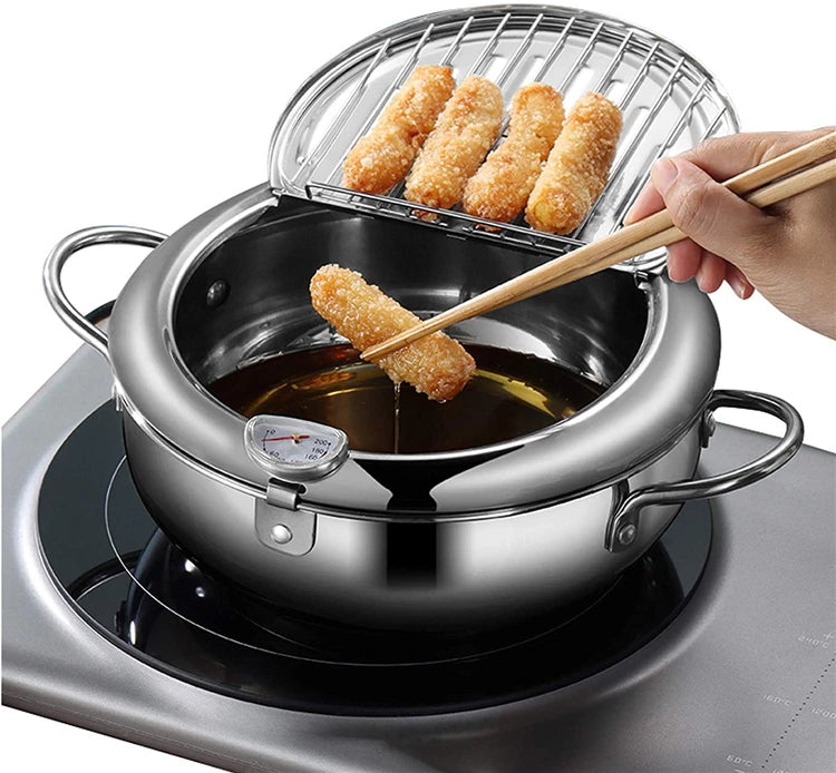 LMETJMA 304 Stainless Steel Japanese Deep Fryer Pan 20-24cm