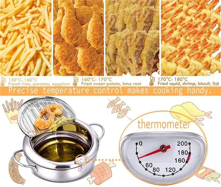 LMETJMA 304 Stainless Steel Japanese Deep Fryer Pan 20-24cm