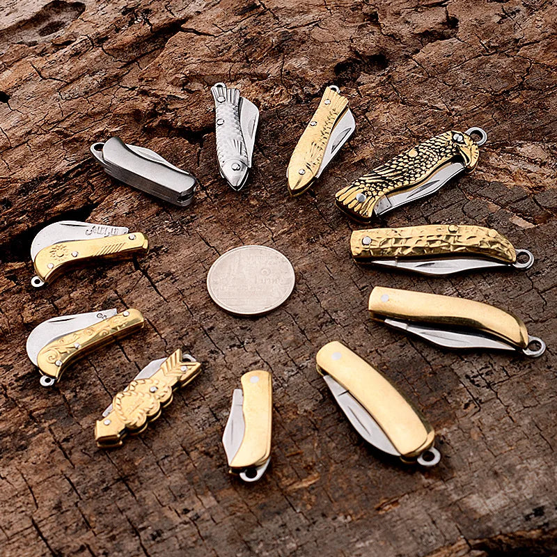 Mini Brass Folding Knife Keychain - EDC Survival Cutter