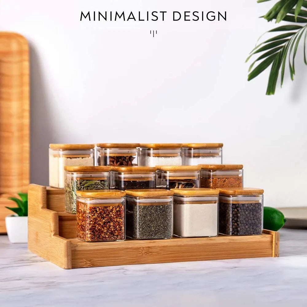 5oz Square Glass Spice Jars Set with Bamboo Lids & Labels