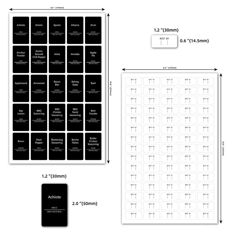 275Pcs Waterproof Preprinted Spice Jar Organizer Labels Set