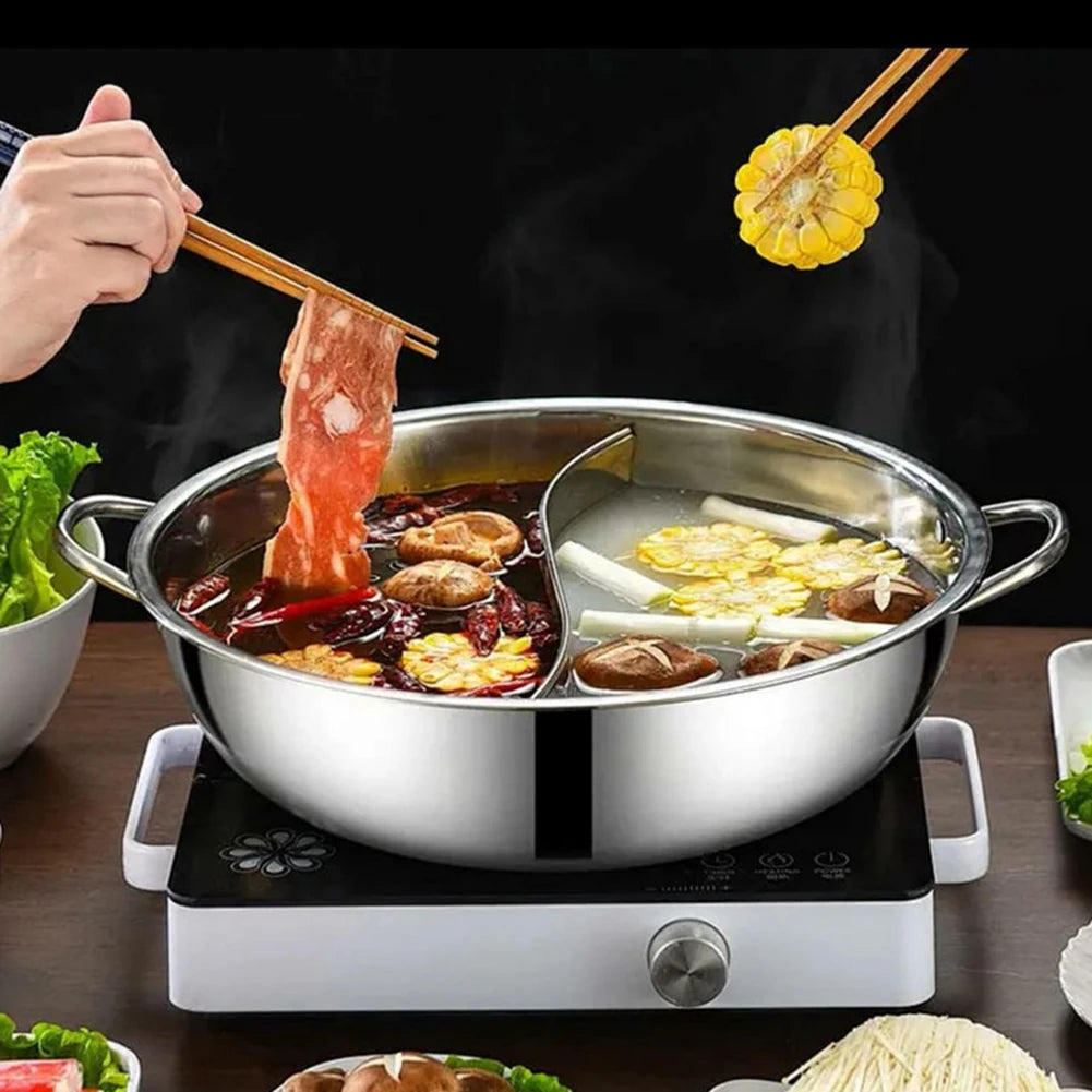 28cm Stainless Steel Double Hotpot Cooker for Gas Stove