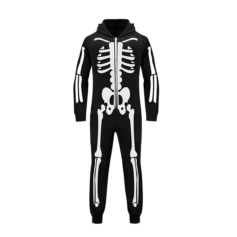 Parent-child Party Scary Skulls Cosplay Suits Luminous Skeleton Shape Costumes for Kids Adults Families Halloween Cos Clothing