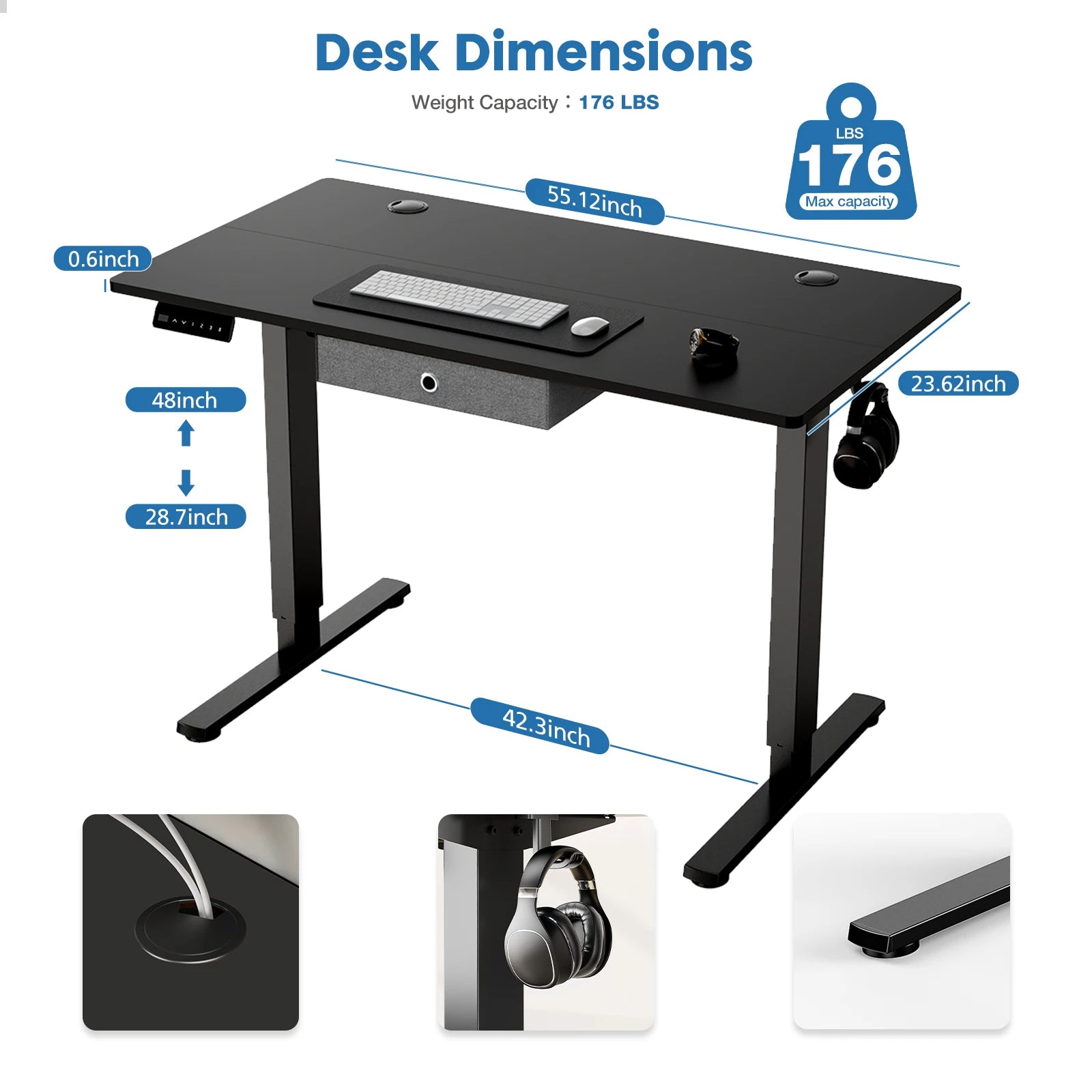 JHK  Ergonomic Electric Standing Desk Height Adjustable Computer Desk Large Work PC Table Home Office Writing Gaming Desks
