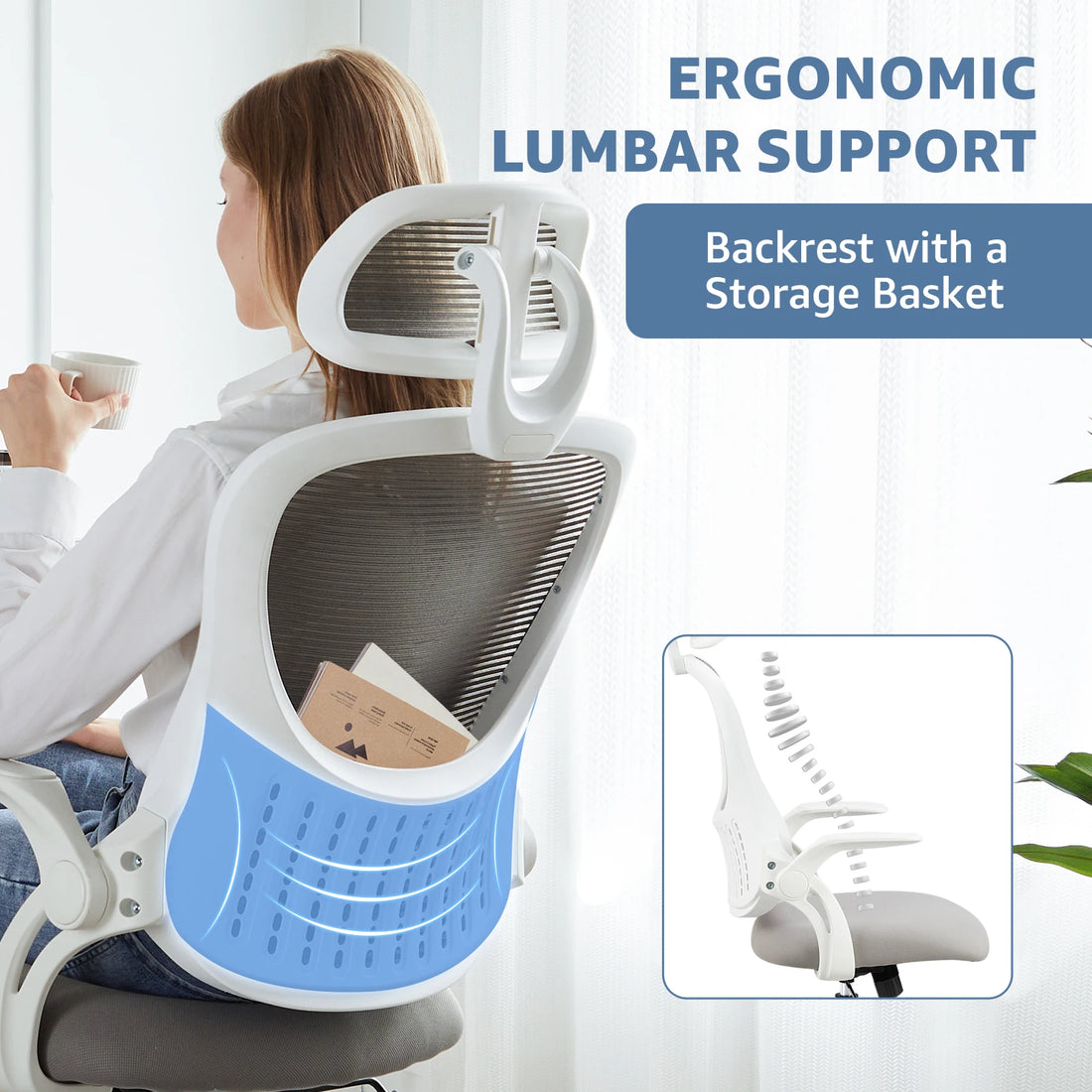 Pink Ergonomic Mesh Office Chair with Flip-Up Arms