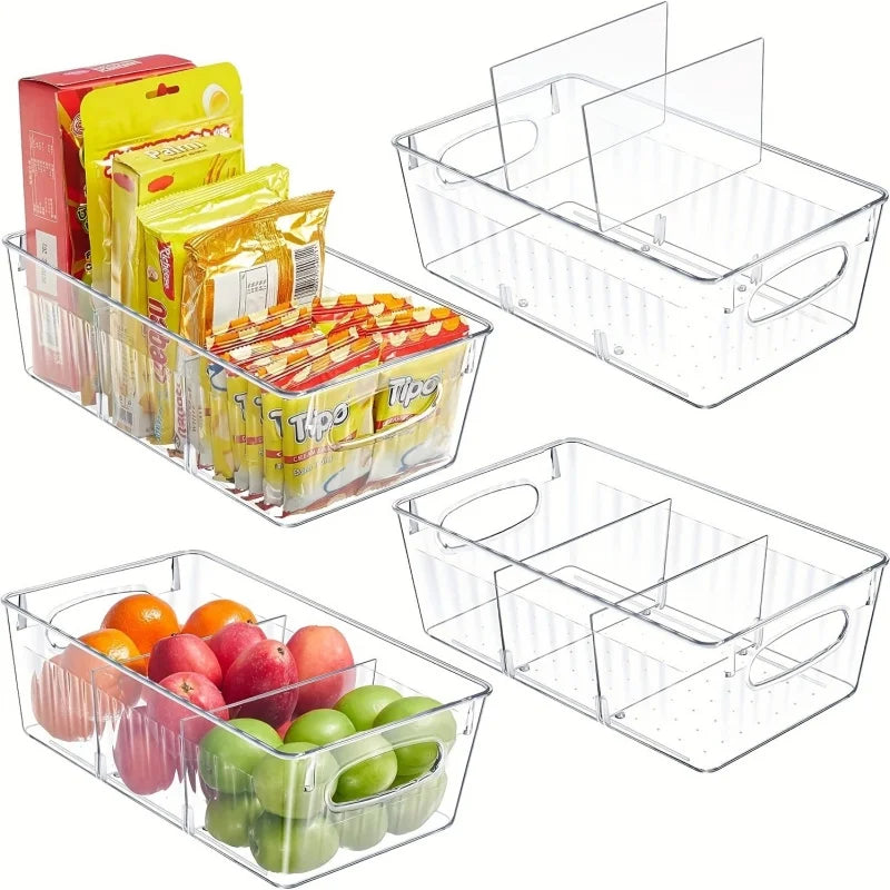 Clear Acrylic Refrigerator Organizer Bin with Removable Dividers
