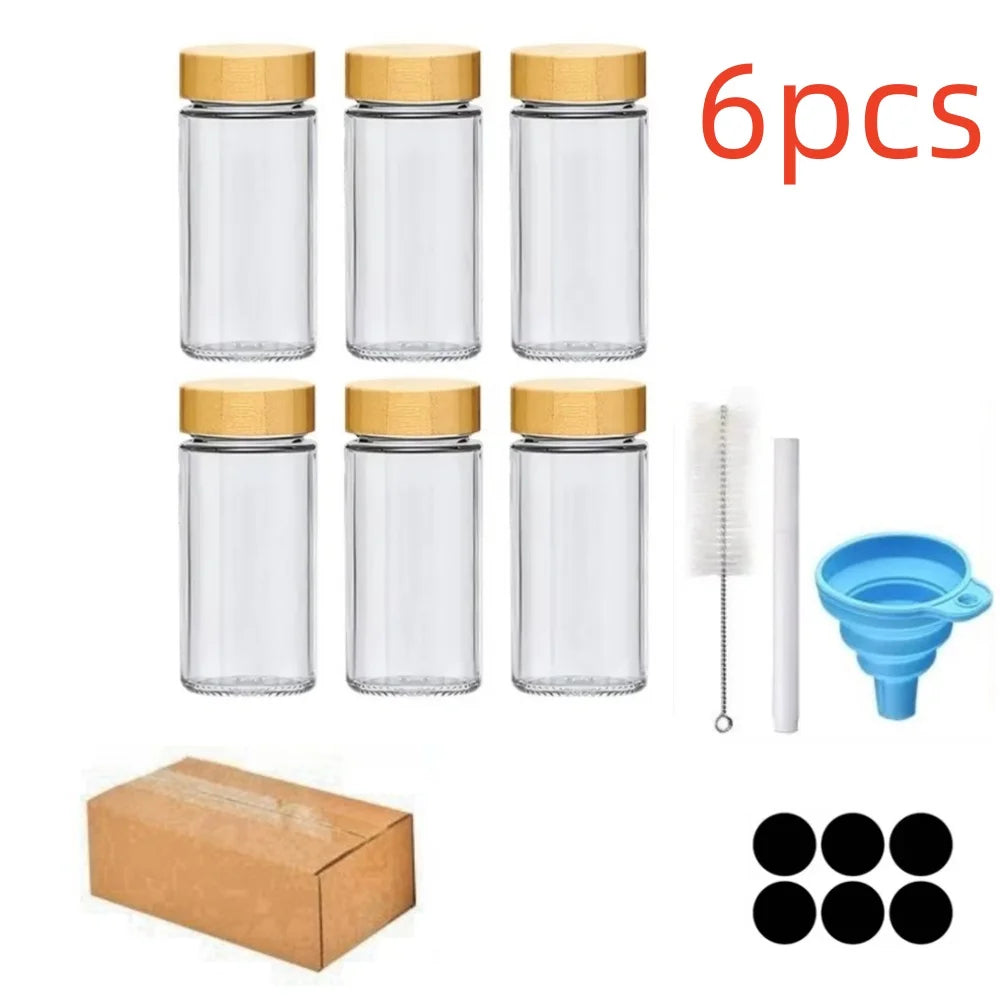 Complete Glass Spice Jars Set with Minimalist Labels & Collapsible Funnel