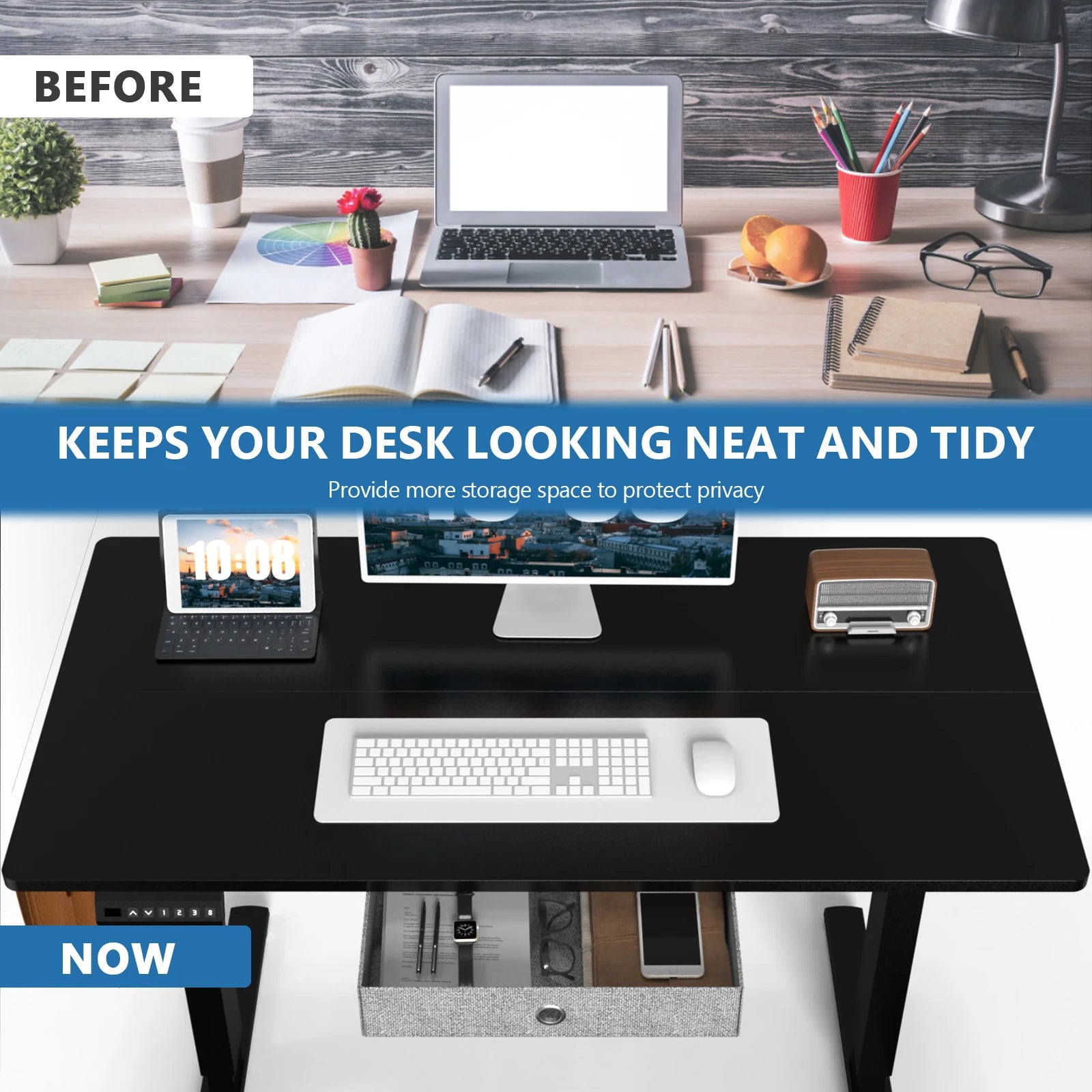 JHK  Ergonomic Electric Standing Desk Height Adjustable Computer Desk Large Work PC Table Home Office Writing Gaming Desks
