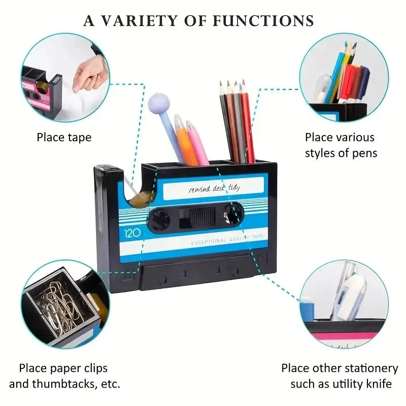 Retro Cassette Tape Dispenser & Pen Holder