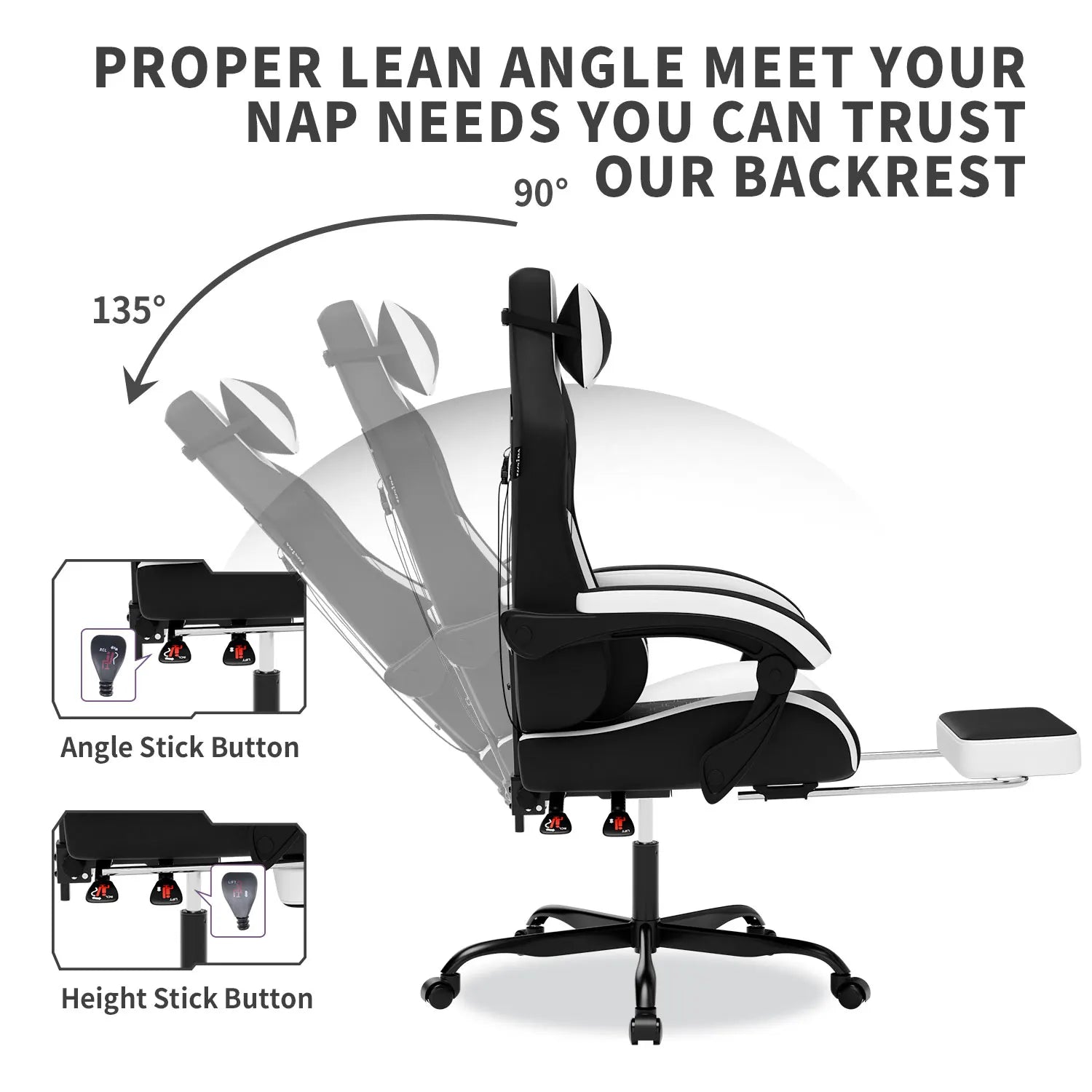 Beige Blue Gaming Chair with Footrest & Lumbar Support