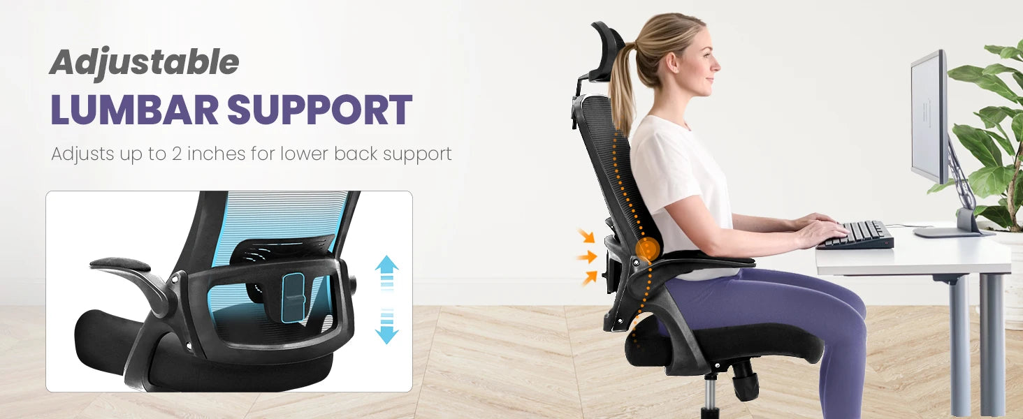 NEO CHAIR Ergonomic Adjustable Home Office Desk Chair High Back Computer Gaming Mesh Chair Comfy Task Adjustable Arms Lumbar