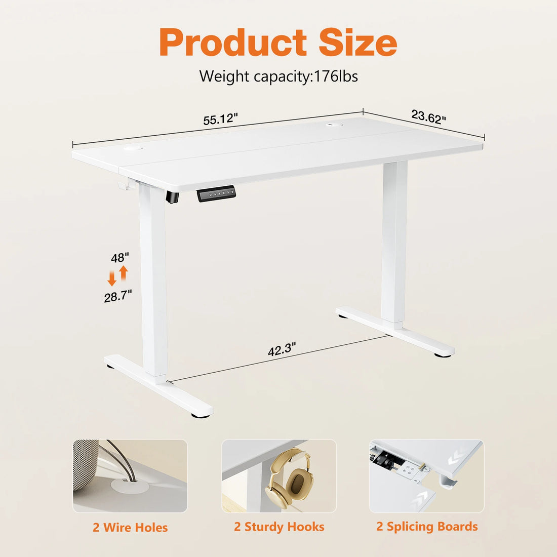 JHK  Ergonomic Electric Standing Desk Height Adjustable Computer Desk Large Work PC Table Home Office Writing Gaming Desks