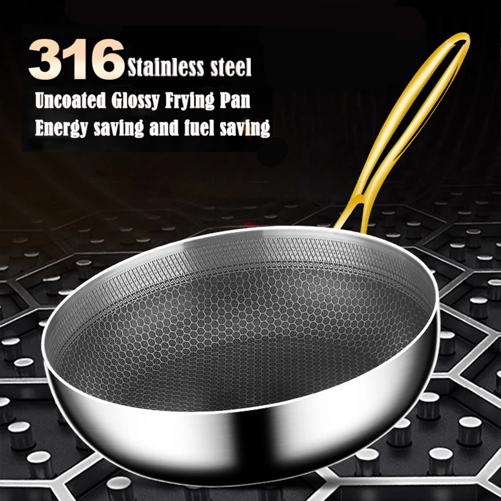 316 Stainless Steel Non-Stick Frying Pan Wok for Kitchen
