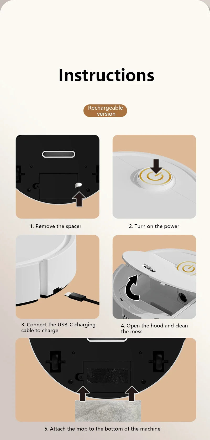 3-in-1 Smart Robot Vacuum Mop USB Rechargeable