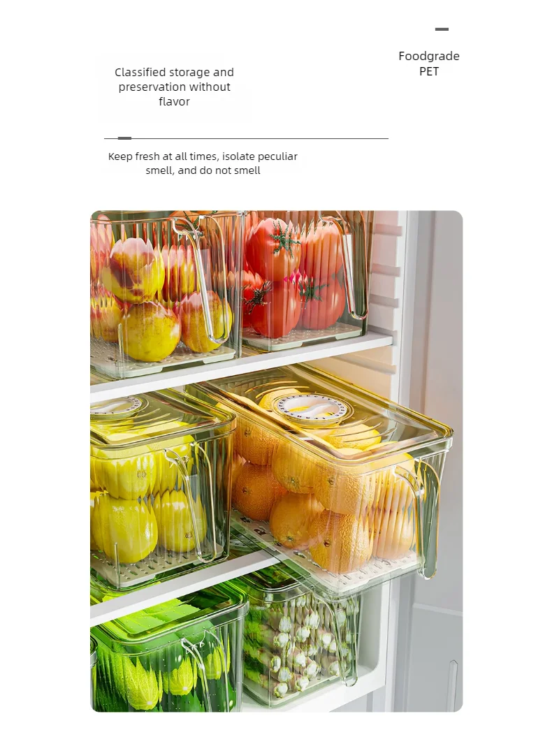 Stackable Freshness-Tracking Fridge Storage Box with Handle & Lid