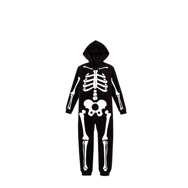 Parent-child Party Scary Skulls Cosplay Suits Luminous Skeleton Shape Costumes for Kids Adults Families Halloween Cos Clothing