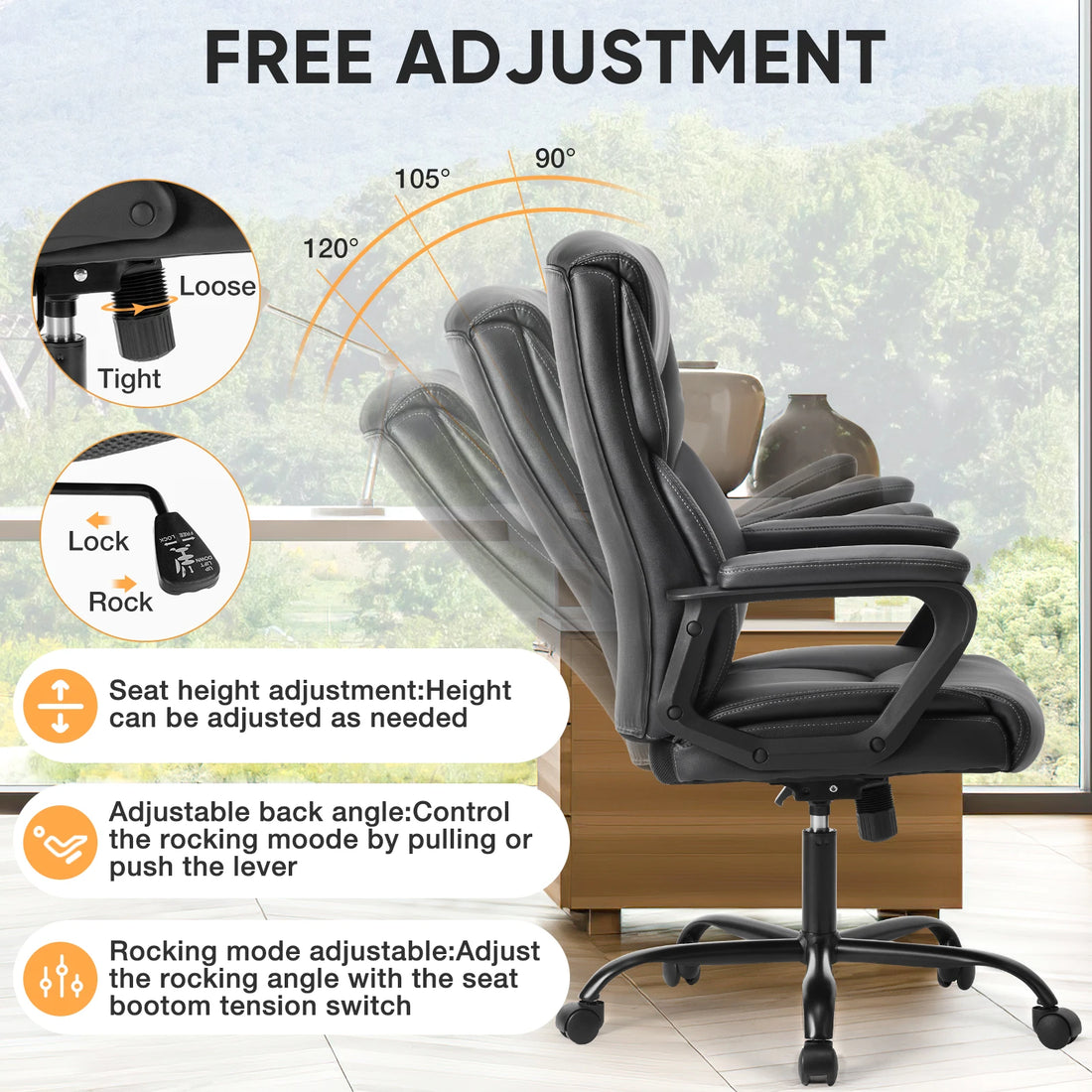 Ergonomic Brown PU Leather Swivel Gaming Chair
