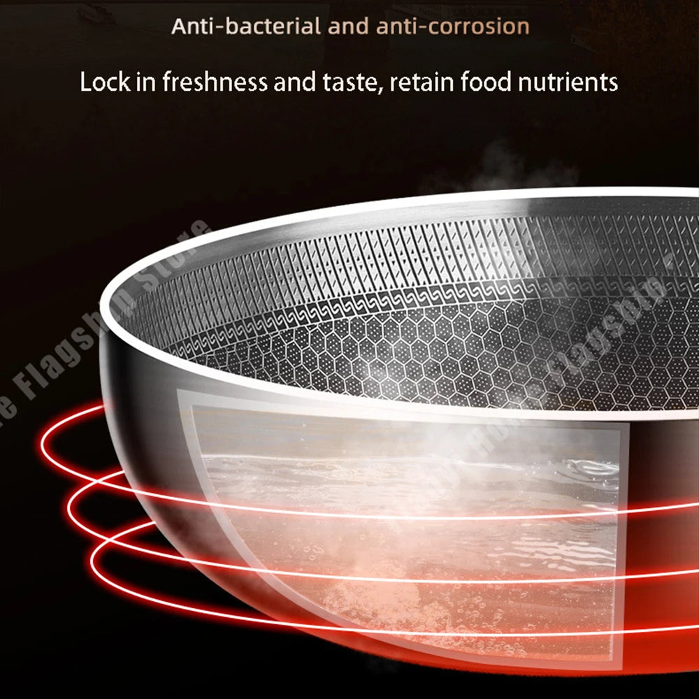 316 Stainless Steel Non-Stick Frying Pan Wok for Kitchen