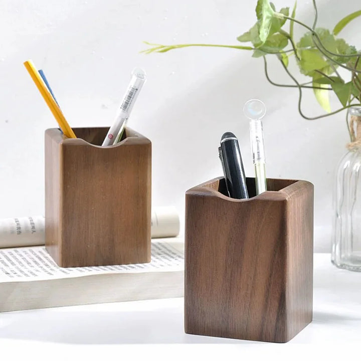 Natural Walnut Pen Holder Wooden Ink Pen Storage Case Desk Writing Stationary Organizer Office School Supplies Gift