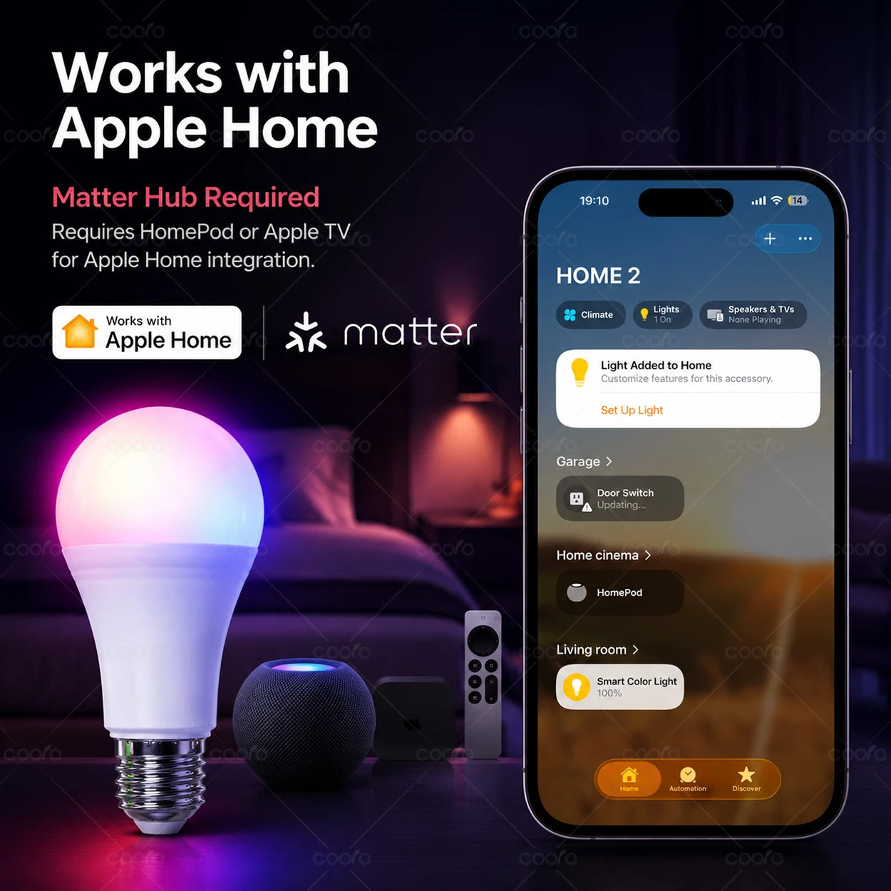 Matter WiFi E27 Smart LED Light Bulbs Dimmable RGB+2700K-6500K Lamp Work With Ewelink Apple Home Alexa Google Home Yandex Alice