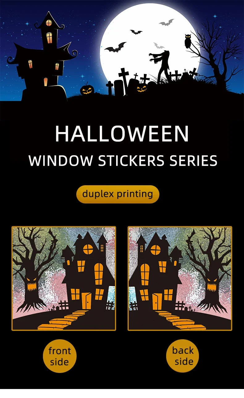 Halloween Static Cling Stickers Scary Ghost Woman Bloody Handprint Window Decals Spooky Party Home Decor Horror Decorations