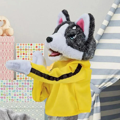 Kung Fu Husky Punching Puppet Gloves, Interactive Boxing Dog Toy for Kids, 1–2 Player Battle Game, Funny Plush Finger Puppet Toy for Party & Stress Relief