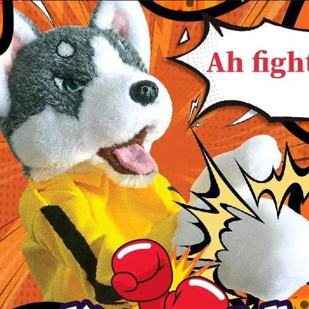 Kung Fu Husky Punching Puppet Gloves, Interactive Boxing Dog Toy for Kids, 1–2 Player Battle Game, Funny Plush Finger Puppet Toy for Party & Stress Relief