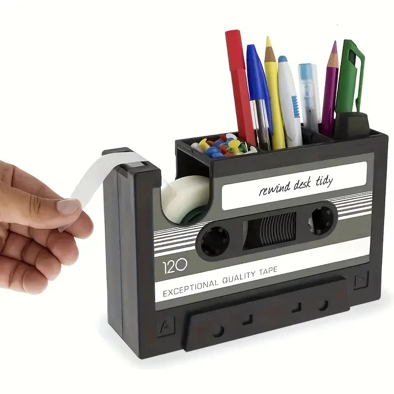 Retro Cassette Tape Dispenser & Pen Holder